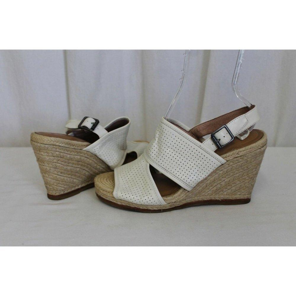 Biala Women's Ivory Leather Joyce Perforated Espadrille Wedge Sandal Size EU 42M